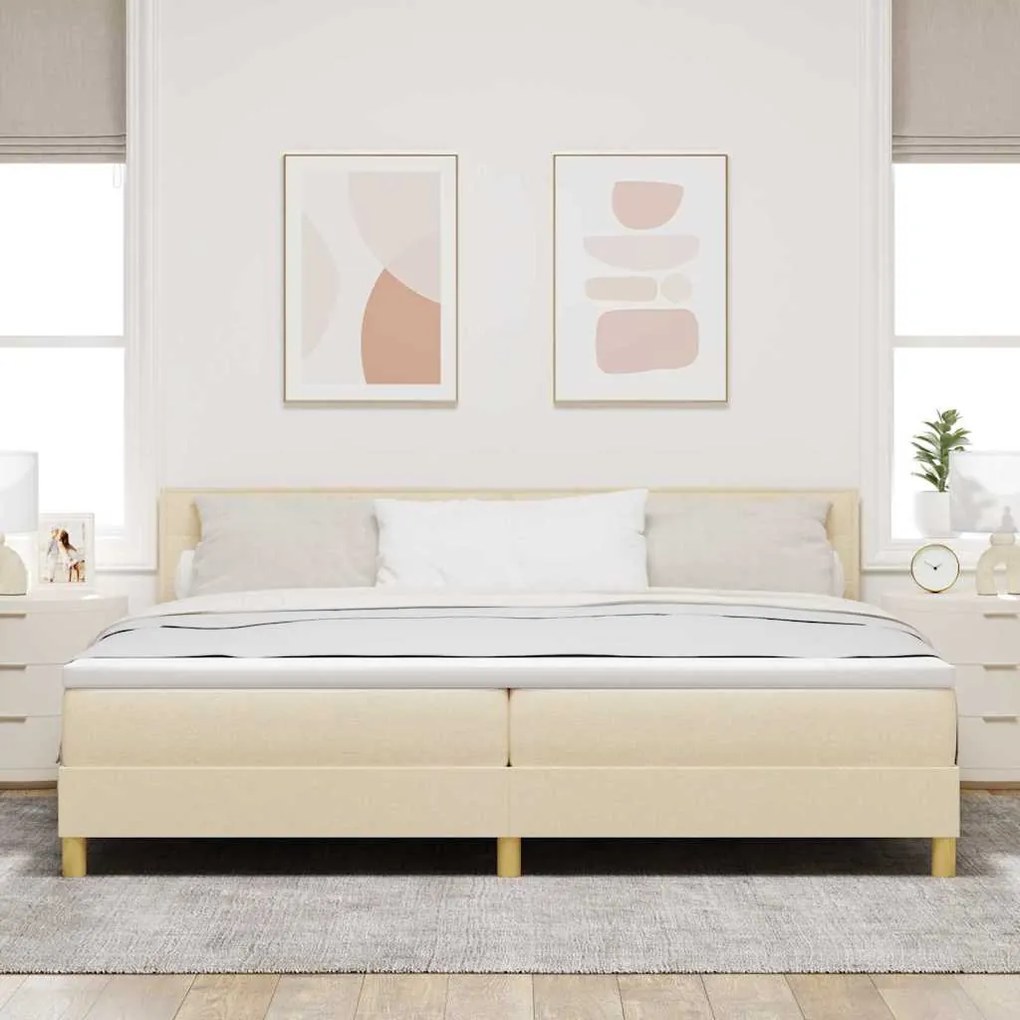 Cama Box Spring com Colchão &amp; LED Creme 200x200 cm Tecido