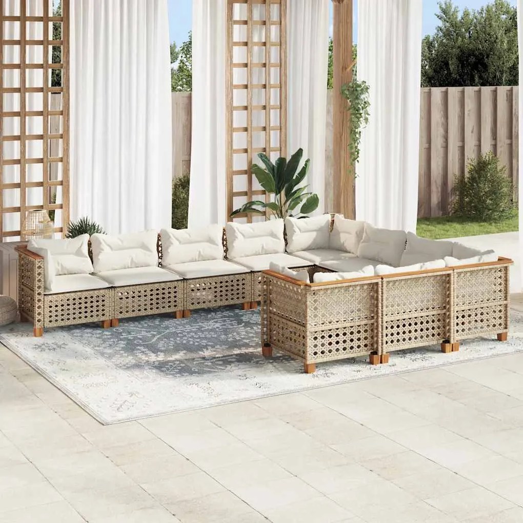 vidaXL 10 pcs conjunto de sofás p/ jardim com almofadões vime PE bege