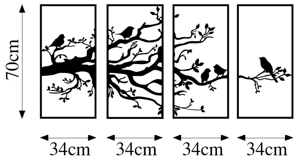 Acessório Decorativo de Parede em Metal Tree Branch And Birds – Preto