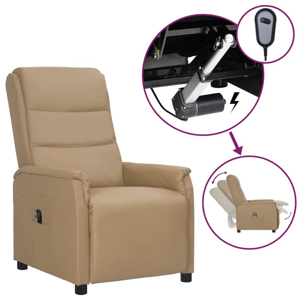 vidaXL Poltrona reclinável elétrica couro artificial cor cappuccino