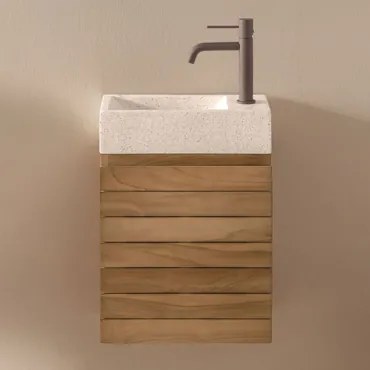 Conjunto De Móvel De Casa De Banho Suspenso 40x20 Cm Em Madeira De Teca Com Lavatório Integrado Em Cimento Napier Madeira De Teca & Sem - Sklum