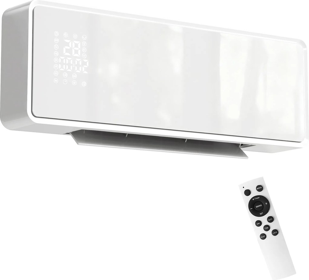 HOMCOM Aquecedor Elétrico Cerâmico de Parede 2000W com 3 Modos Temporizador Detecção de Janelas Abertas 54x18,7x12,3 cm Branco | Aosom Portugal