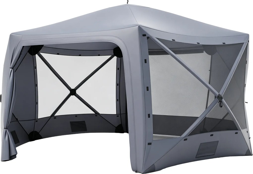 Tenda de Jardim Emergente de Seis Lados, 427 x 427 x 243 cm, Montagem Rápida, Cinzento