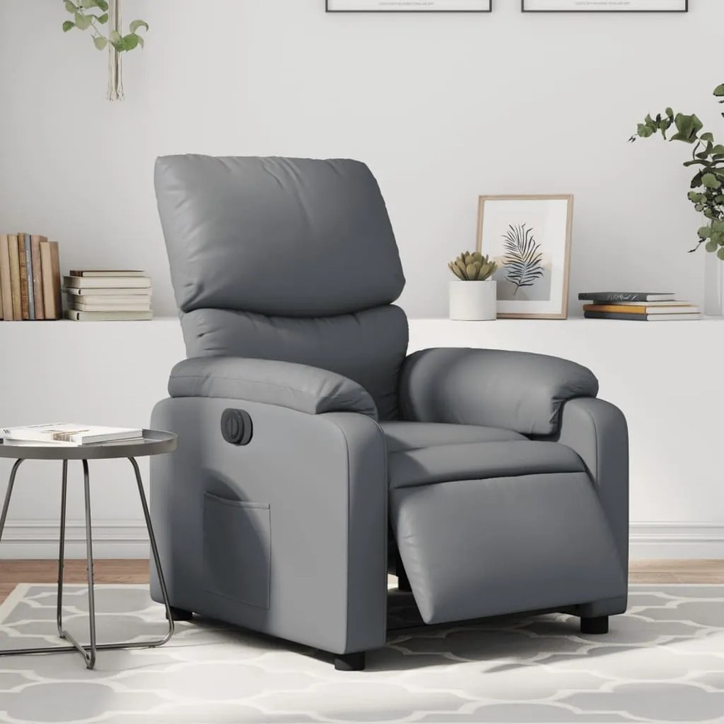 vidaXL Poltrona reclinável elétrica couro artificial cinzento