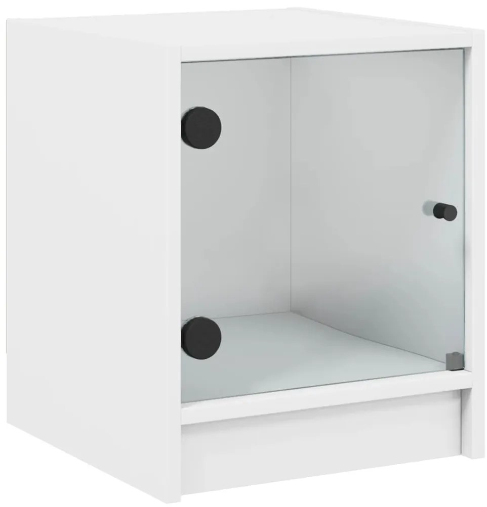 Mesas de cabeceira c/ portas de vidro 2 pcs 35x37x42 cm branco
