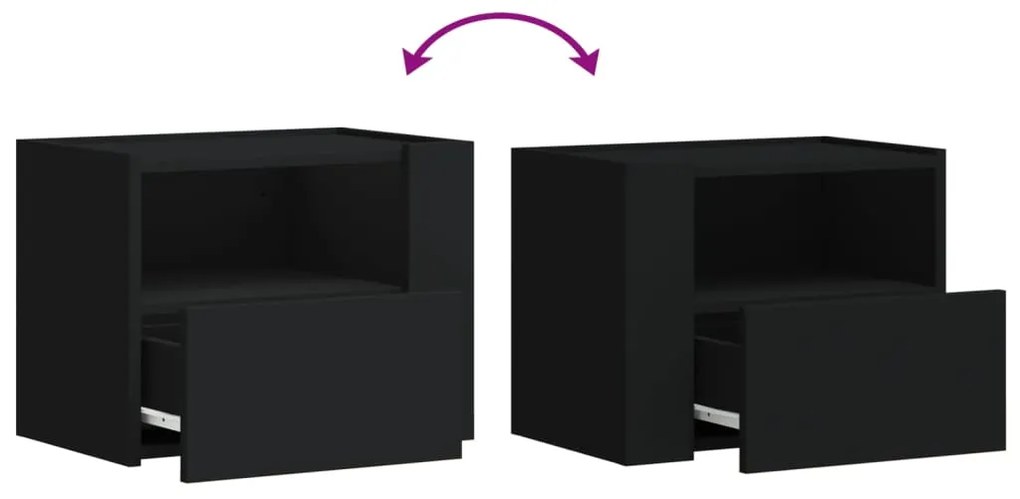 Mesas de cabeceira de parede 2 pcs 45x30x35 cm preto