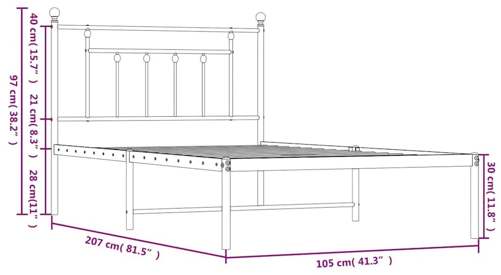 Estrutura de cama com cabeceira 100x200 cm metal preto