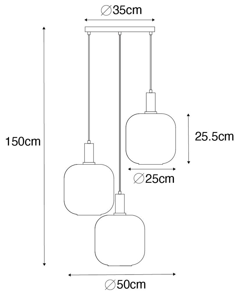 Candeeiro de suspensão design preto com latão e vidro âmbar 3-luzes - Zuzanna Design