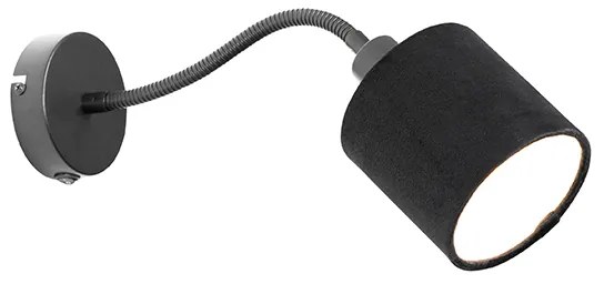 Candeeiro de parede preto com abajur preto, interruptor e braço flexível - Merwe
