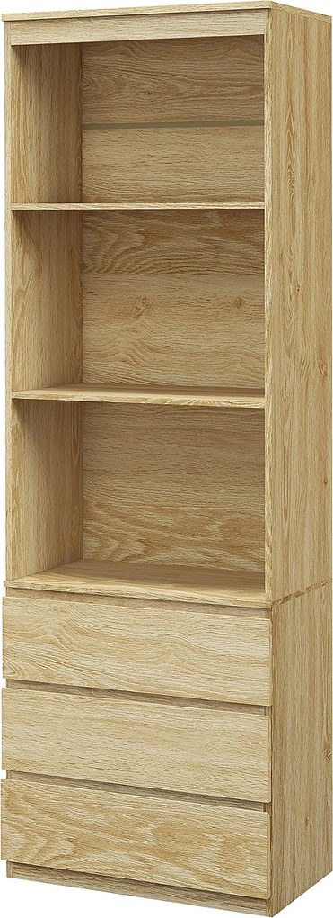 Estante com 60 x 35 x 180 cm com 3 prateleiras e 3 gavetas painéis de aglomerado com cor efeito de madeira