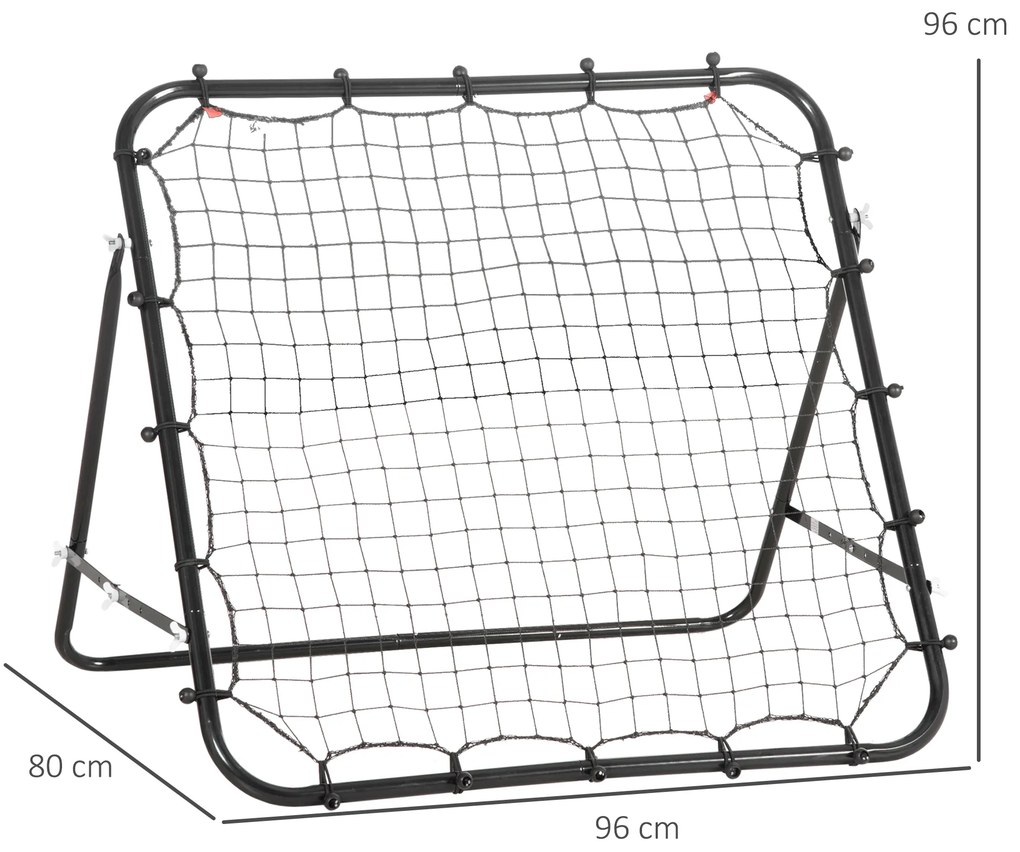 Rede de Rebote de Metal com Ângulo Ajustável e 20 Cordas Elásticas para Treinamento de Futebol 96x80x96 cm Preto