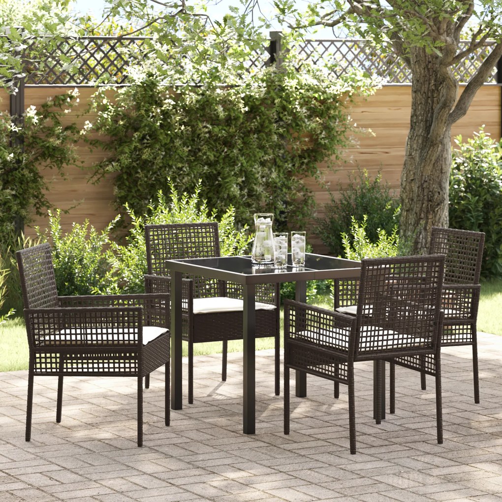 vidaXL Conjunto de Jantar de Jardim 5 Peças com Almofadas Castanho Rattan Sintético
