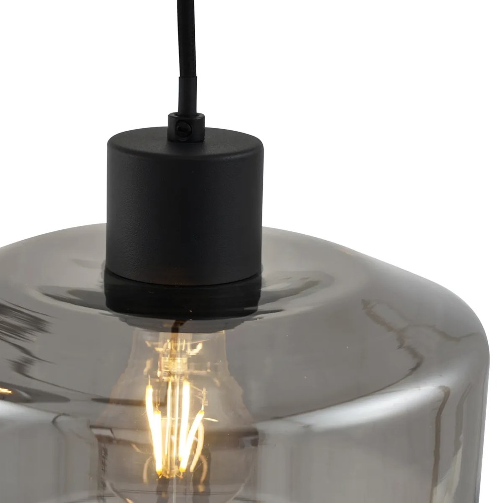 Candeeiro suspenso moderno preto com vidro fumado 3-luzes - Sheena