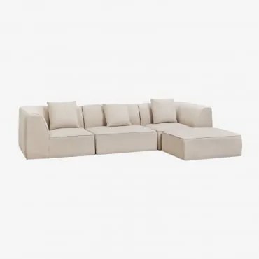 Sofá Modular De 3 Peças Com Puff Estofado Cardea Chenille Bege Creme - Sklum