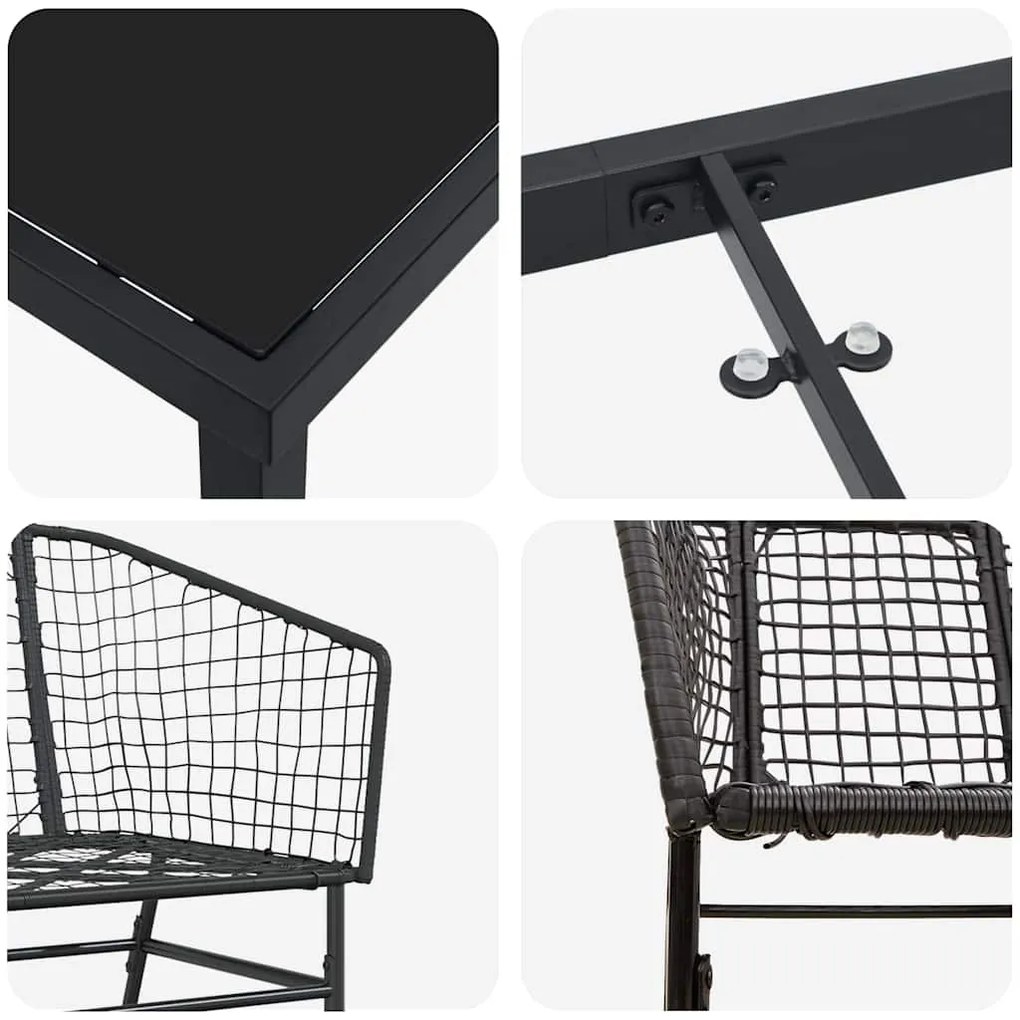 Conjunto de Jantar de Jardim com 7 Peças Preto em Rattan Sintético