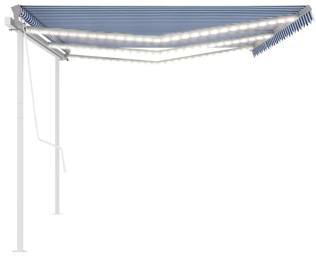 Toldo retrátil manual com LED 6x3,5 m azul e branco