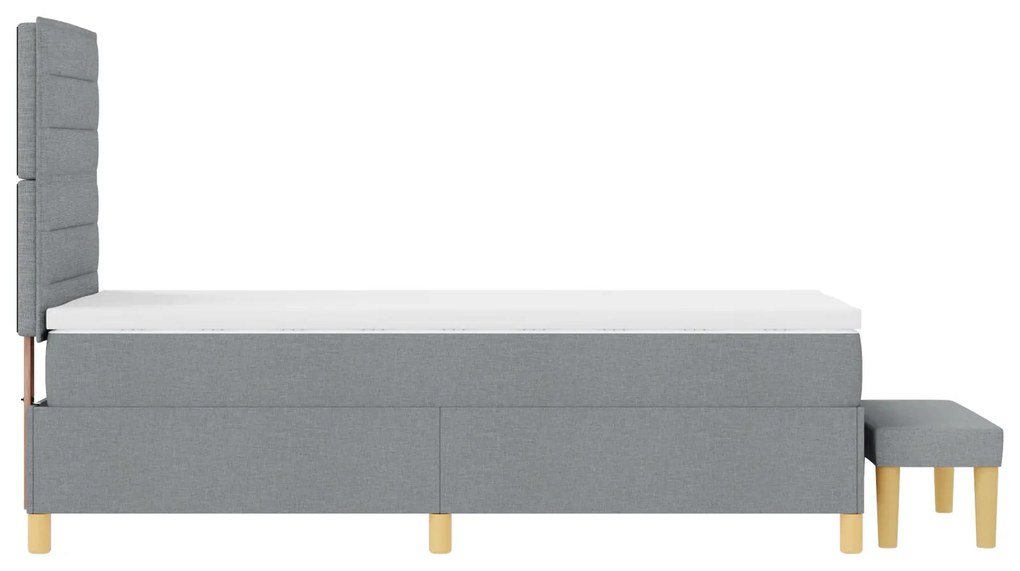 Cama Box Spring com Colchão &amp; Banco Cinza Claro 90x190 cm Tecido