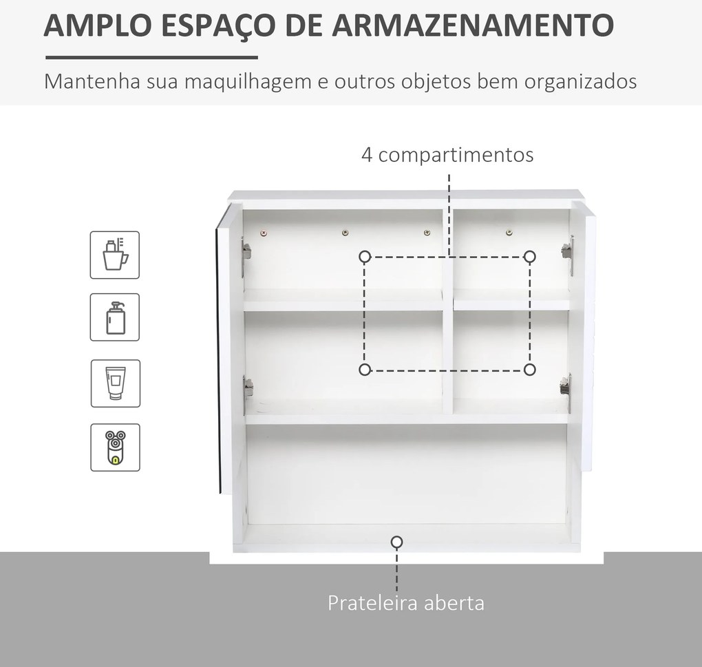 Kleankin Armário Casa de Banho com Espelho Móvel Auxiliar Montado na P