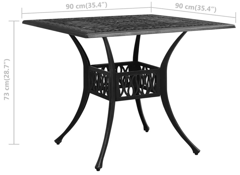Mesa de jardim 90x90x73 cm alumínio fundido preto
