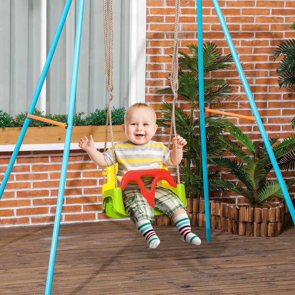 Baloiço para Bebé 3 em 1 com Encosto Desmontável Cordas Ajustáveis e Barra em T Baloiço Infantil para Crianças de 9-36 Meses para Interior e Exterior