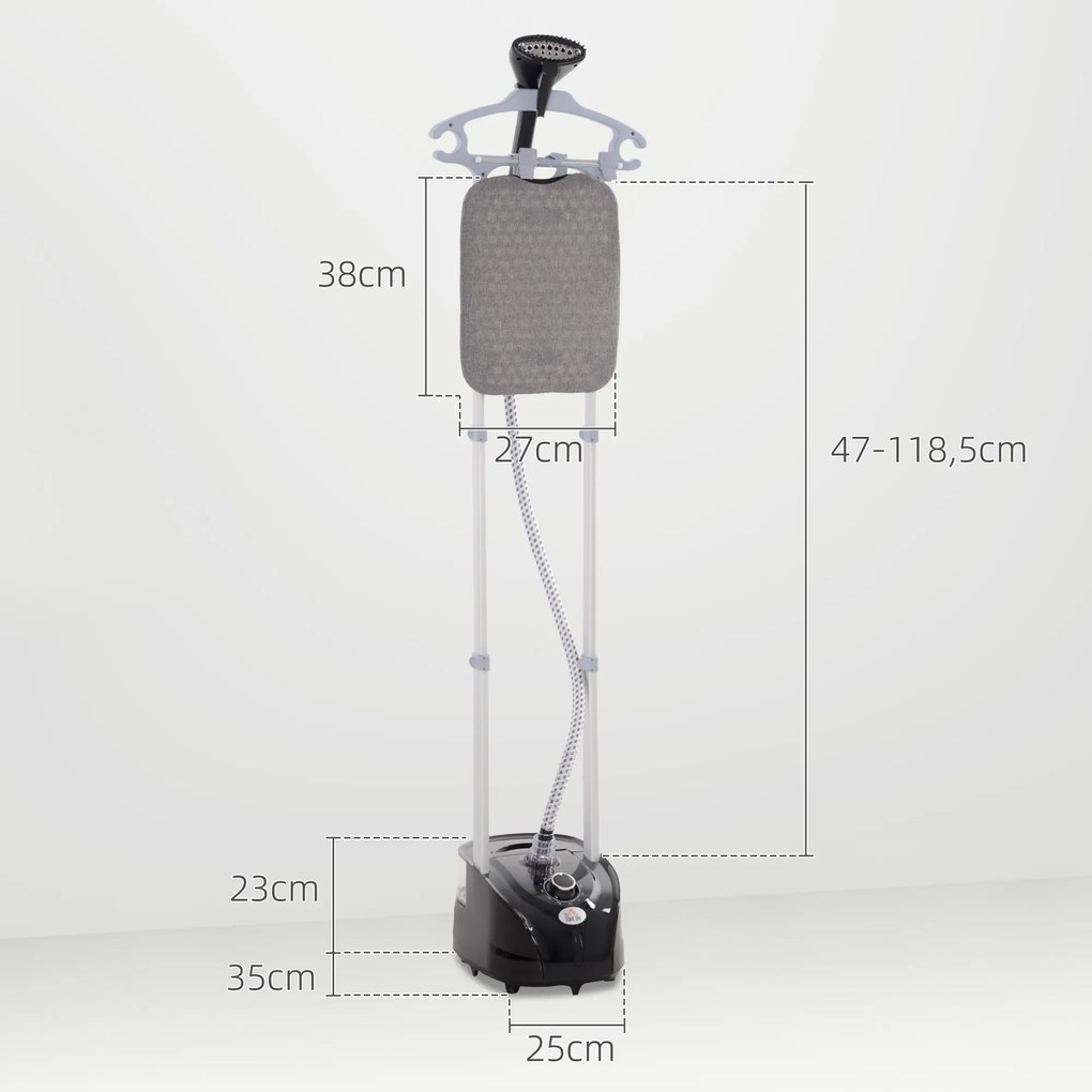 Ferro de Engomar a Vapor 1800W Temperatura Ajustável 11 Níveis Depósito de 2 L Aquecimento em 38s 35x25x47-118,5 cm Preto