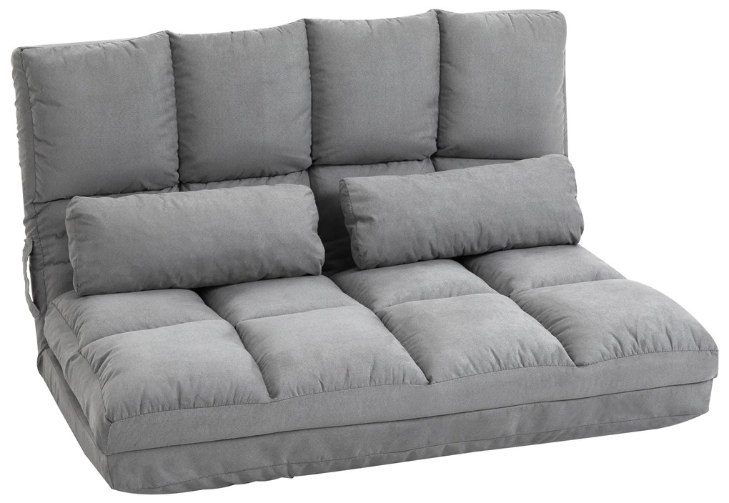 HOMCOM Poltrona Colchão de Chão Dobrável Poltrona Conversível Encosto Ajustável 2 Almofadas Incluídas em Poliéster Aveludado Cinzento | Aosom Portugal