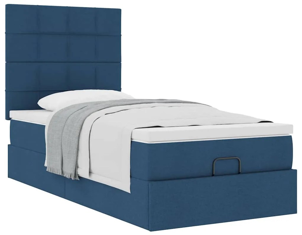 Cama otomana com colchão 90x200 cm tecido azul