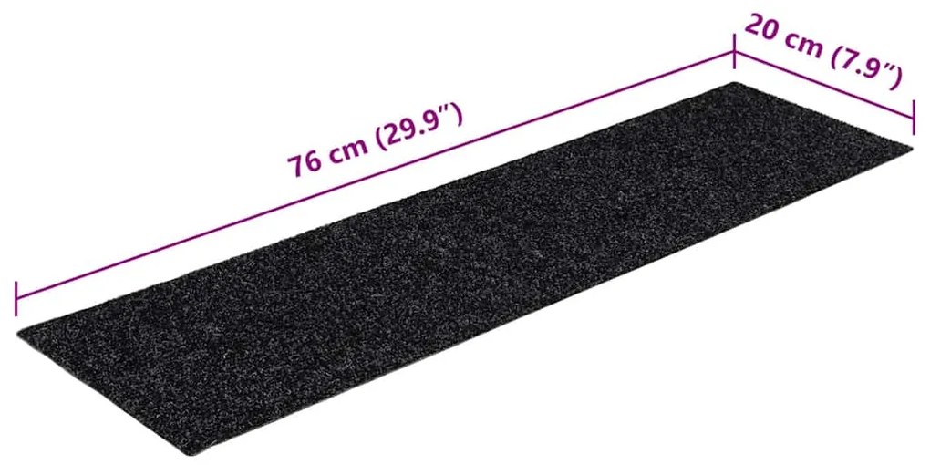 Tapetes de escada adesivos 30 pcs 76x20 cm retangular preto