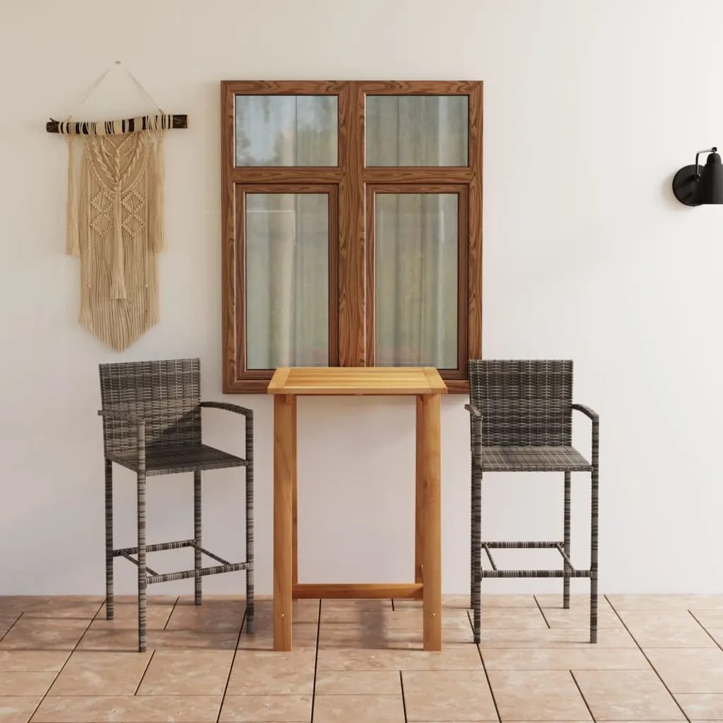 vidaXL 3 pcs conjunto de bar para jardim cinzento