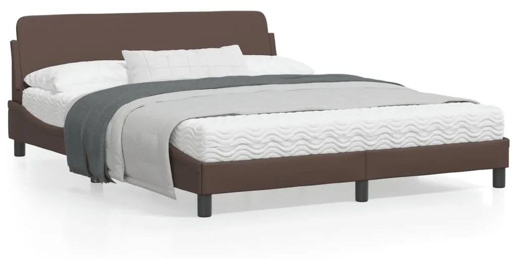 Estrutura cama c/ cabeceira 160x200cm couro artificial castanho