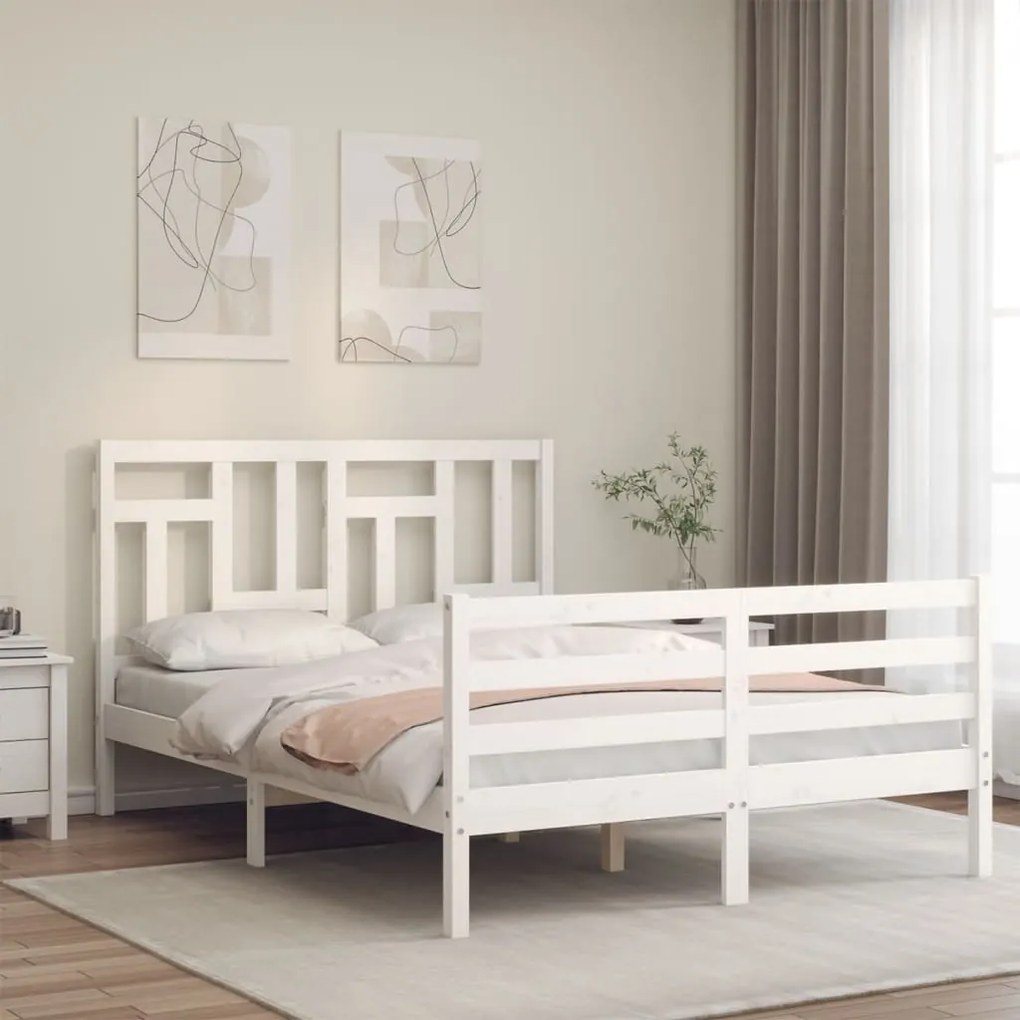 vidaXL Estrutura de cama com cabeceira 120x200cm madeira maciça branco