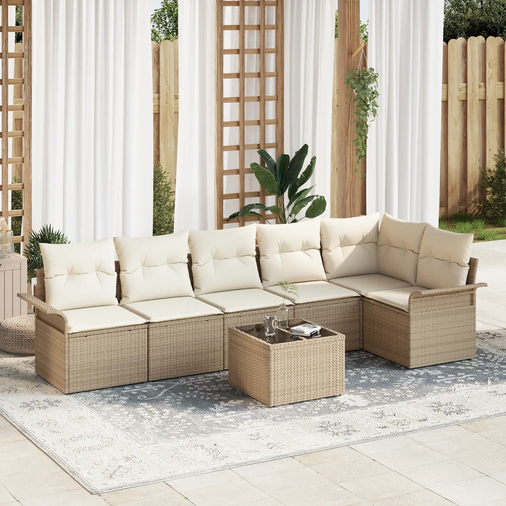 vidaXL Conjunto Modular de Sofá de Jardim de 7 Peças com Almofadas Marrons de Vime