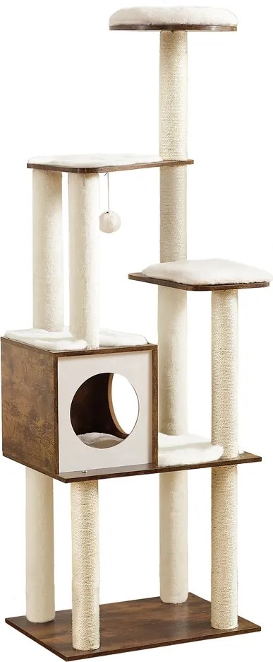 Arranhador gatos com 5 colunas para arranhar 58 x 40 x 165 cm castanho