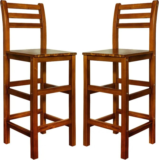 Conjunto de 2 bancos altos bar em madeira de acácia 40,5 x 36 x 110 cm Castanhos