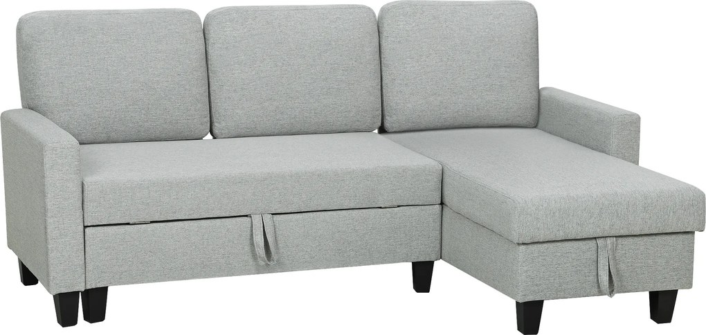 Sofá-Cama Chaise Longue de 3 Lugares Chaise Longue Reversível Ambos Lados com Armazenamento com Capas Removíveis 197x129x85 cm Cinza