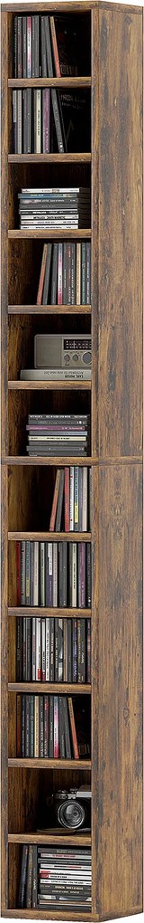 Organizador para CD e DVD com 12 compartimentos, capacidade máxima de 204 CD, 21 x 20 x 175 cm, castanho rústico