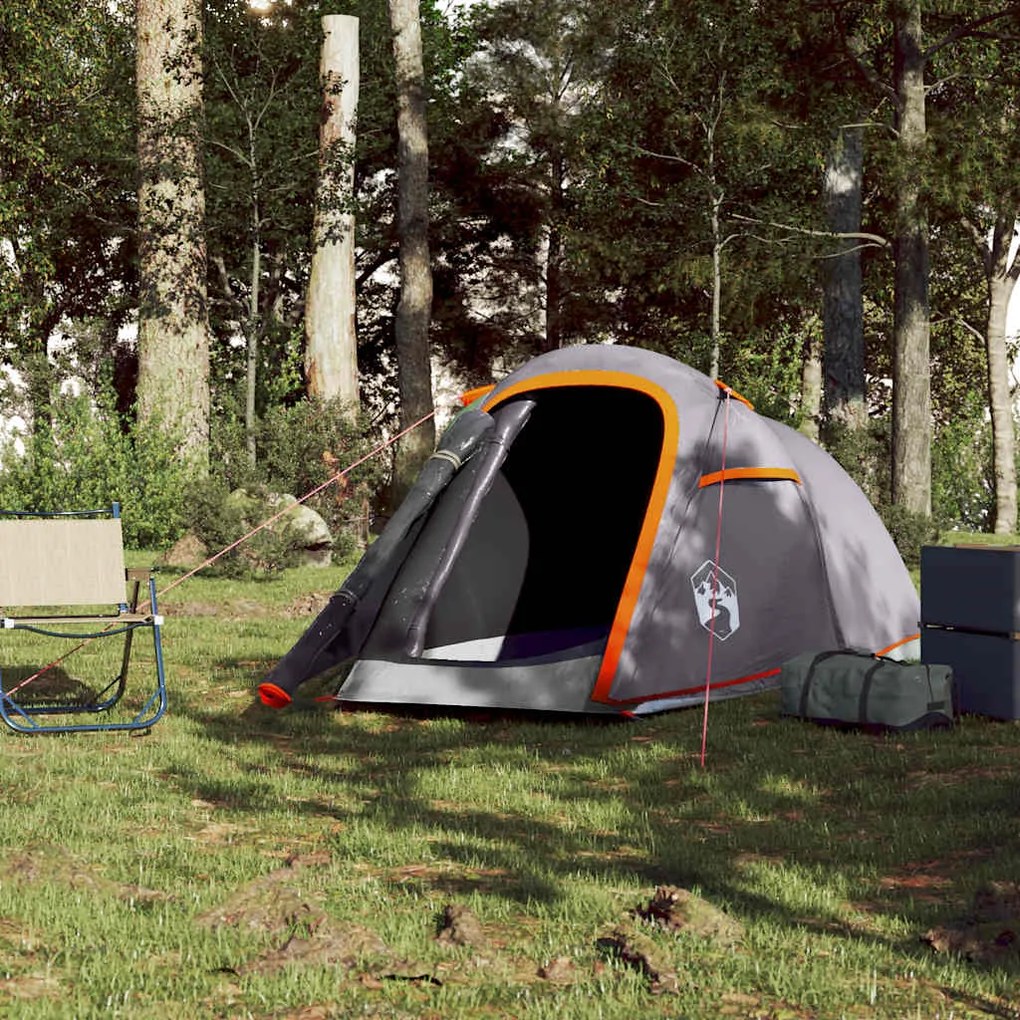 Tenda de campismo túnel p/ 2 pessoas impermeável cinza/laranja