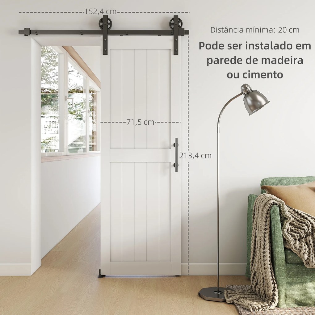Porta de Correr Celeiro com Ferragens Porta Corredera de Interior com Puxador Rolo e Guia de Chão 71,5x213,4 cm Branco