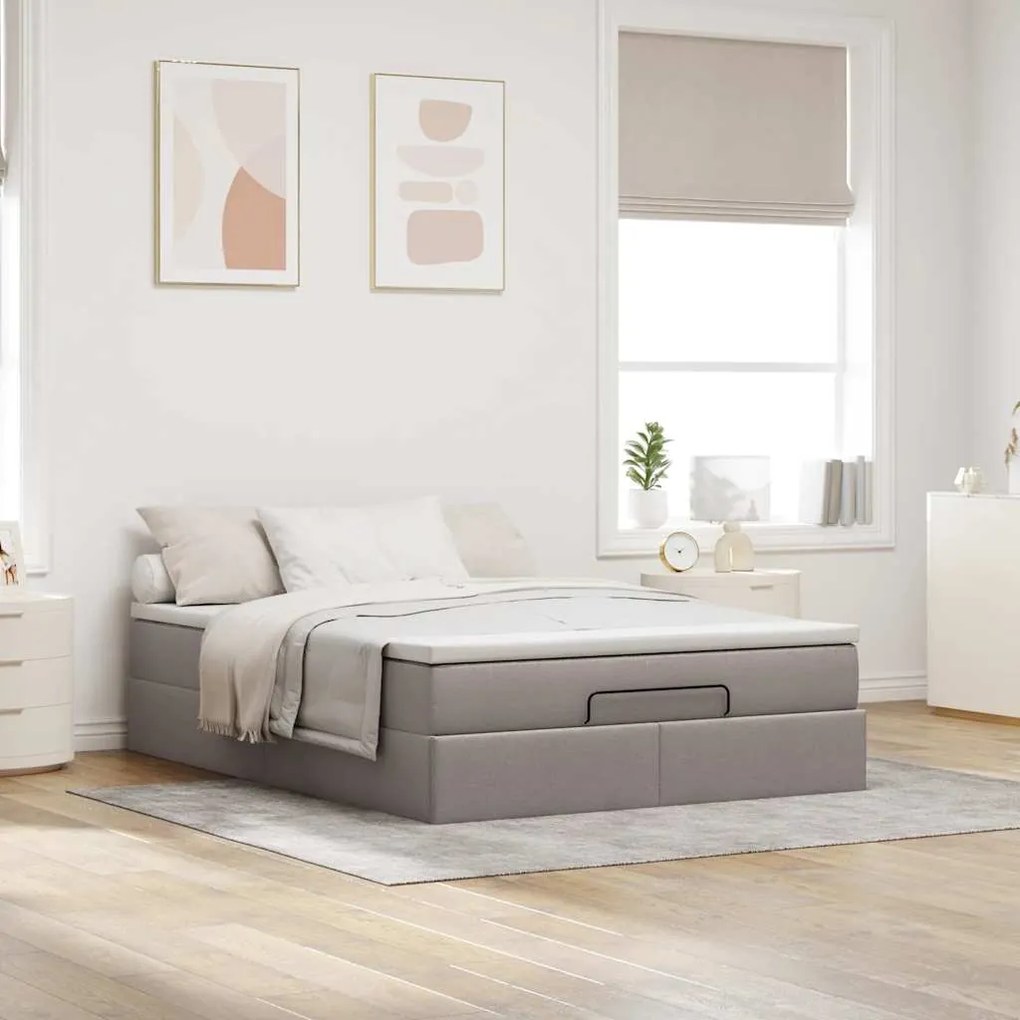 Estrutura de cama otomana com colchão tecido cinzento 140x200cm