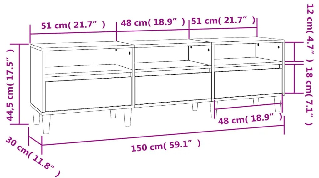 Móvel de TV 150x30x44,5 cm derivados de madeira branco