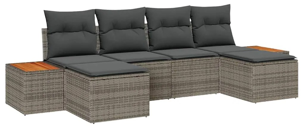 Conjunto de Sofá de Jardim 6 Peças com Almofadas Cinzas em Rattan de P