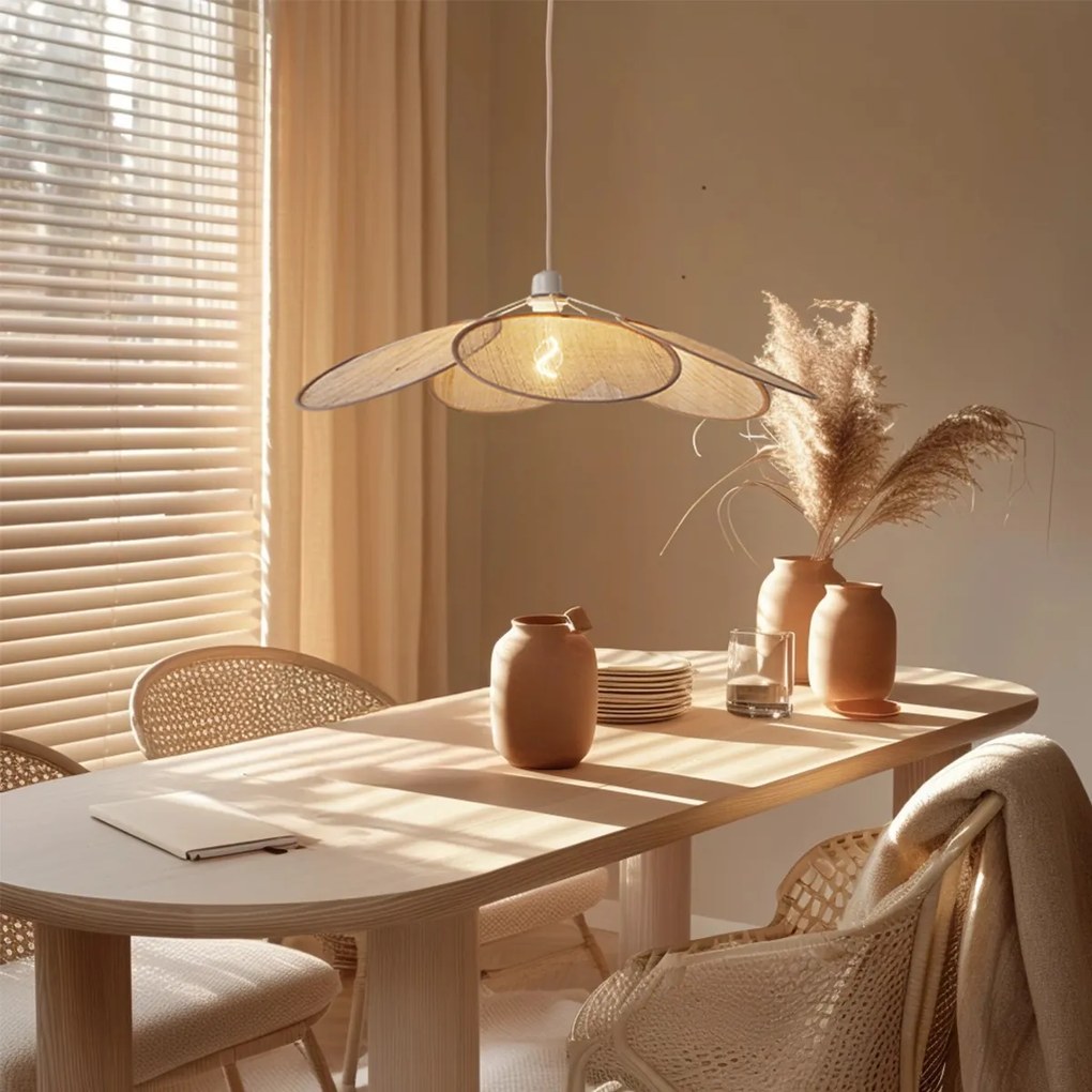 Candeeiro suspenso Japandi creme com abajur de linho - Aisha