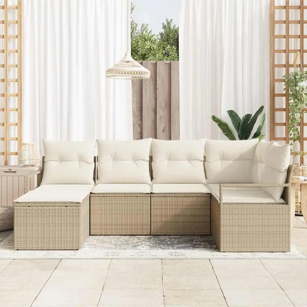 Conjunto de Sofá de Jardim de 6 Peças com Almofadas Bege em Rattan Sin