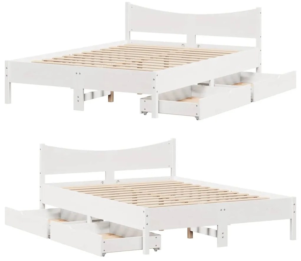 Estrutura de cama com gavetas 120x190 cm pinho maciço branco