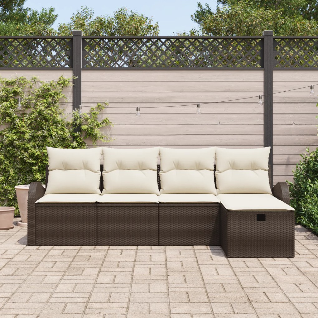 Conjunto de Sofá de Jardim de 5 Peças vidaXL com Almofadas Castanho Po