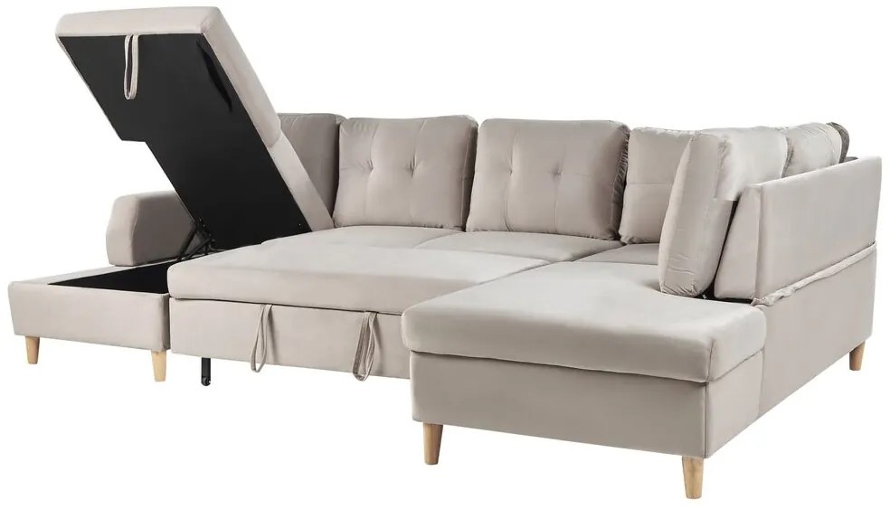 Sofá-cama em veludo creme 4 lugares LERUM Beliani