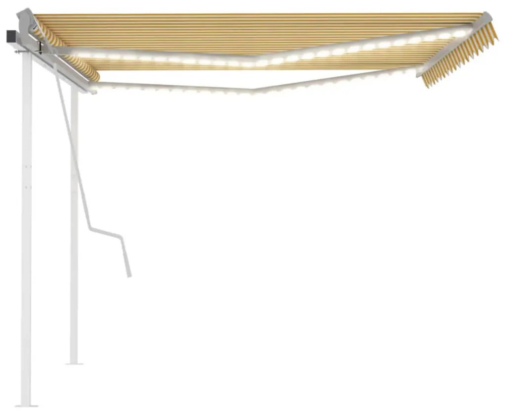 Toldo retrátil manual com luzes LED 4x3,5 m amarelo e branco