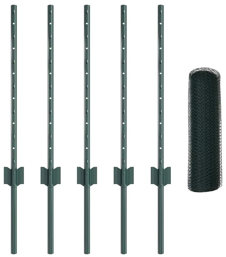 Postes de Cerca vidaXL 5 pcs U-Channel Verde 60 cm Aço