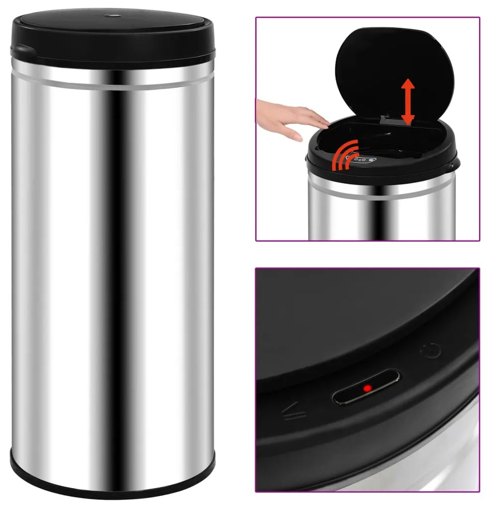 vidaXL Caixote do lixo com sensor automático 80 L aço inoxidável