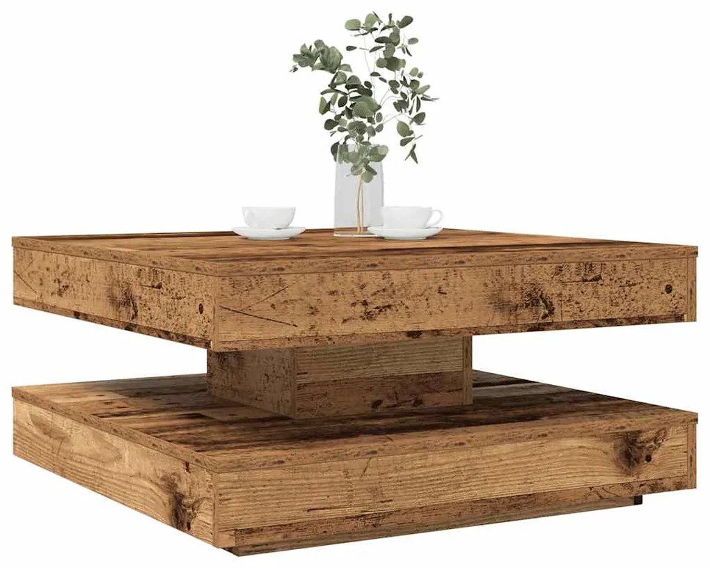 vidaXL Mesa de centro rotativa a 360 graus 70x70x34,5 cm madeira velha